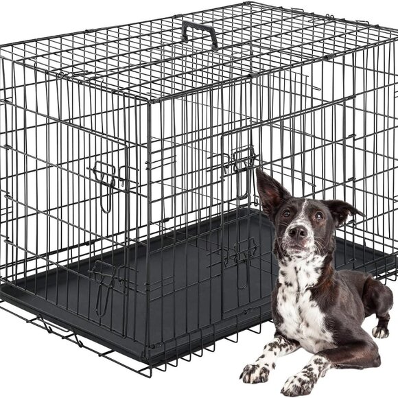 NEW Large Dogs Folding Metal Pet Cage Black 42 Inch